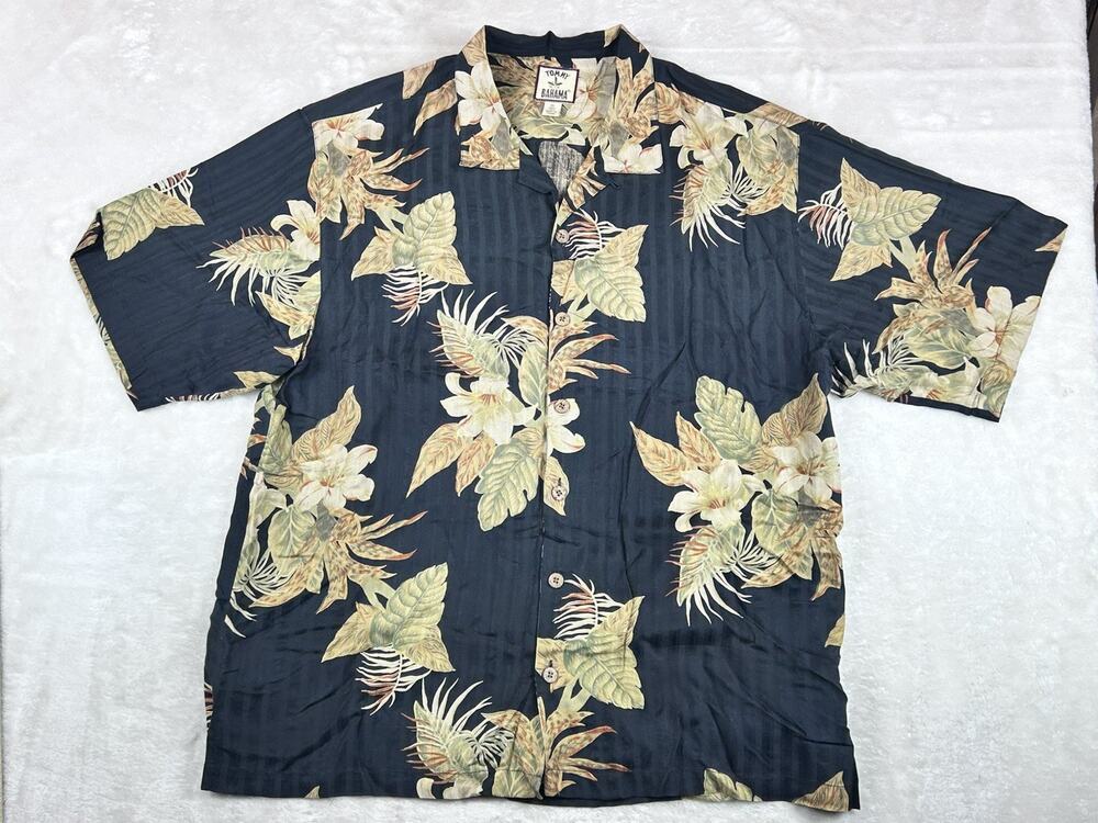 Tommy Bahama Shirt Mens Sz XL Silk Button Up Tropical Floral Print Short Sleeve